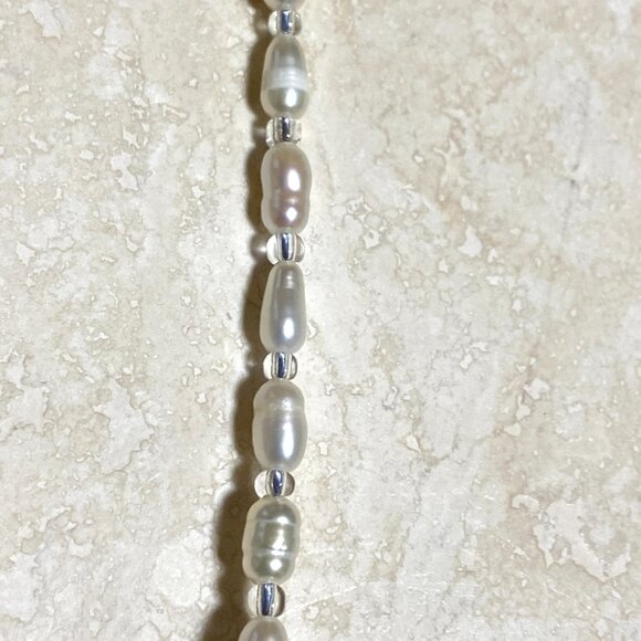 Genuine Grey Anhydrite & White Freshwater Pearl Bib Necklace, Natural Gemstone - Picture 7 of 11